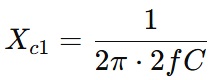 Reactance of the input capacitor at the second harmonic distortion (Xc1) formula